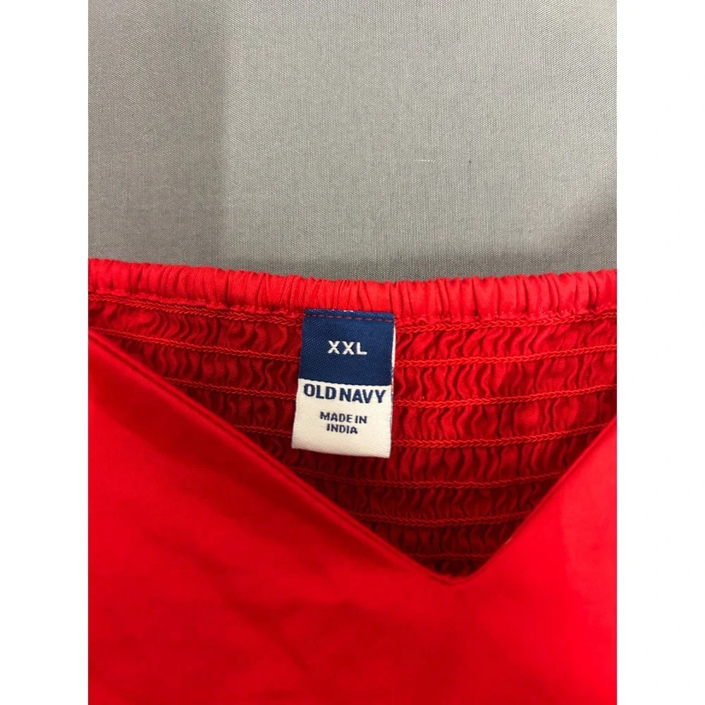 Cottagecore Red Puff Sleeve Peplum Top Square Neck Cotton Poplin Blouse XXL